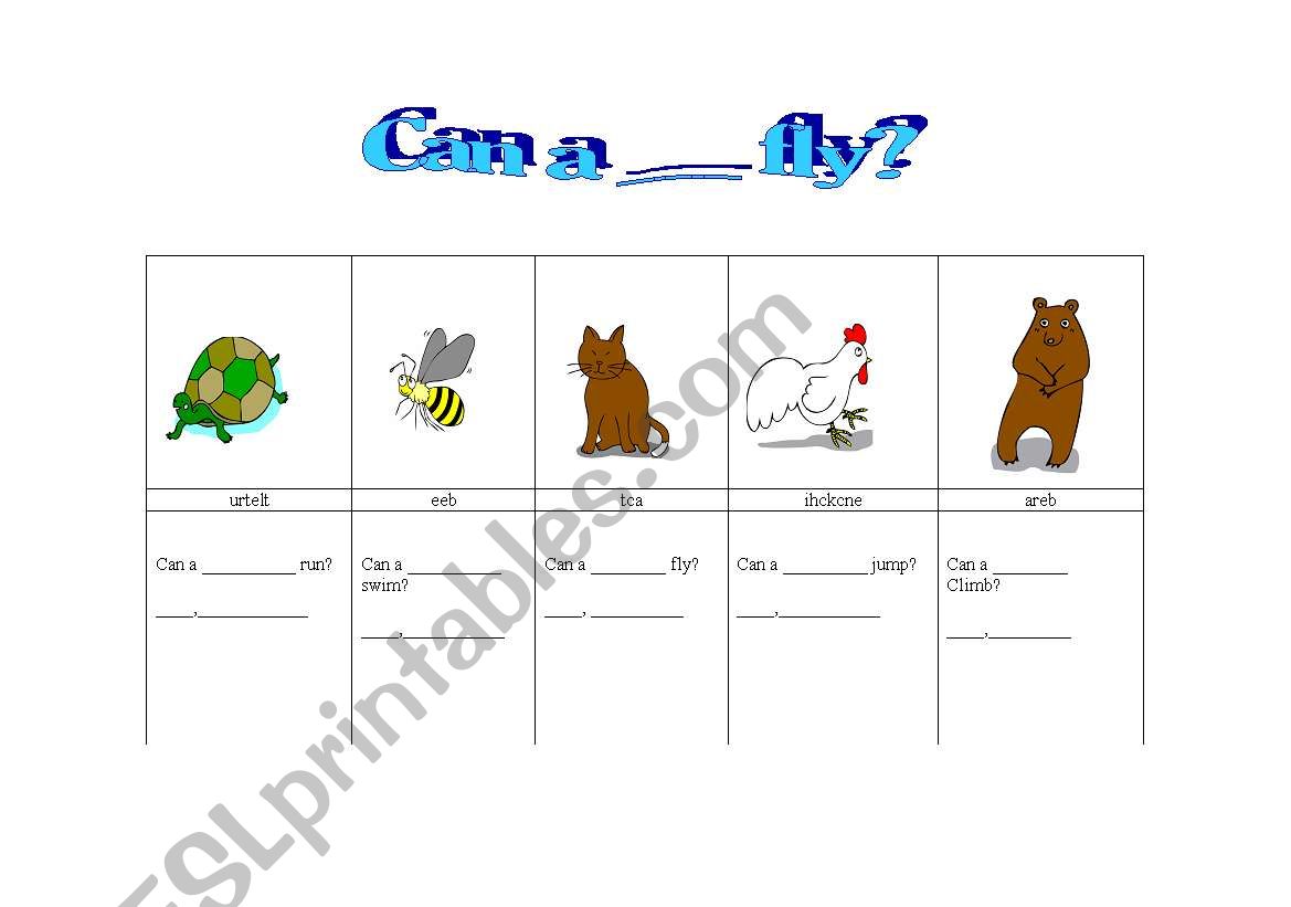 Can a _____fly? worksheet