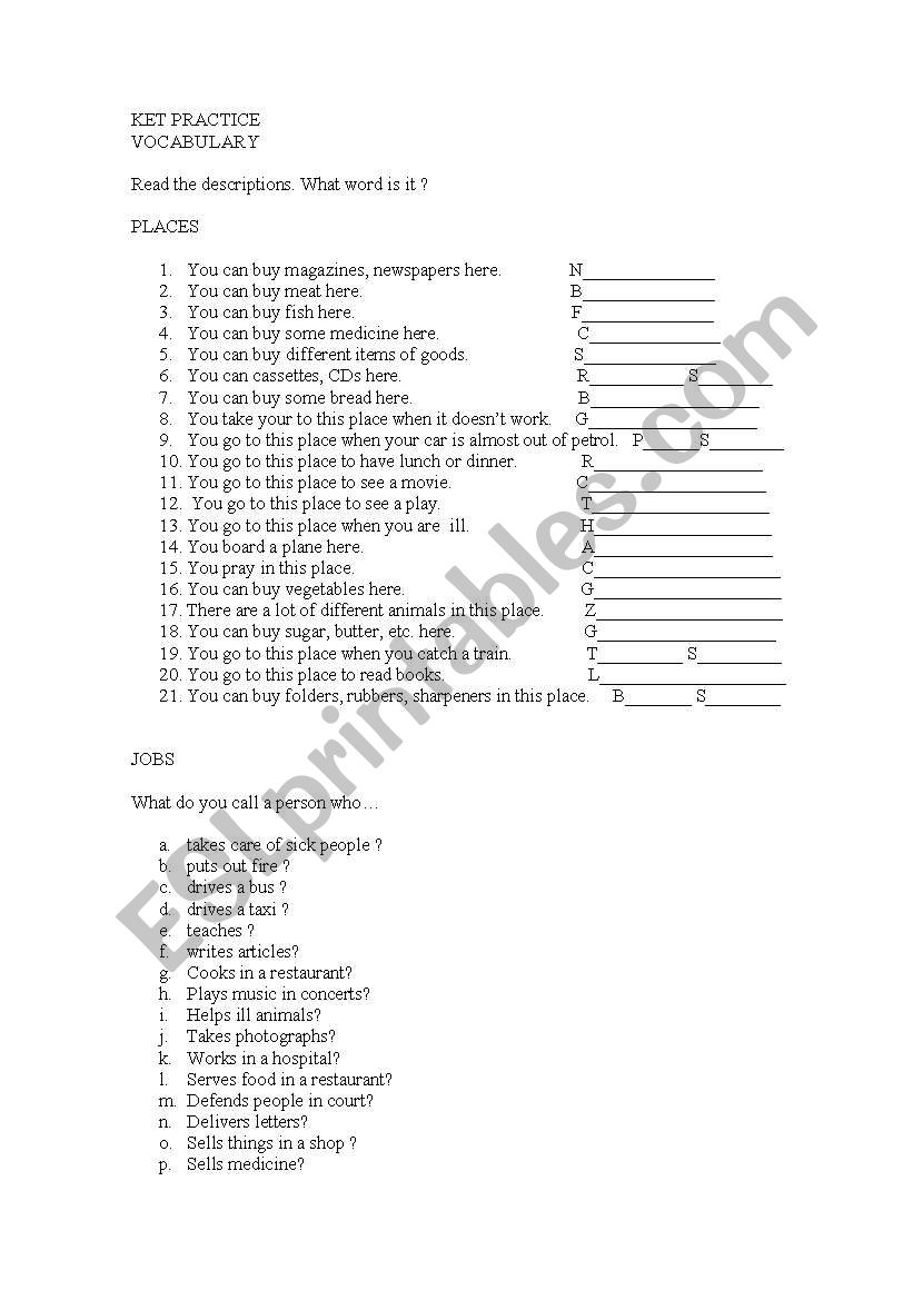 KET PRACTICE worksheet