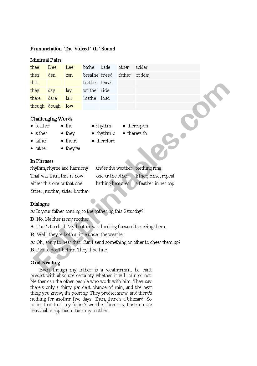 pronunciation worksheet