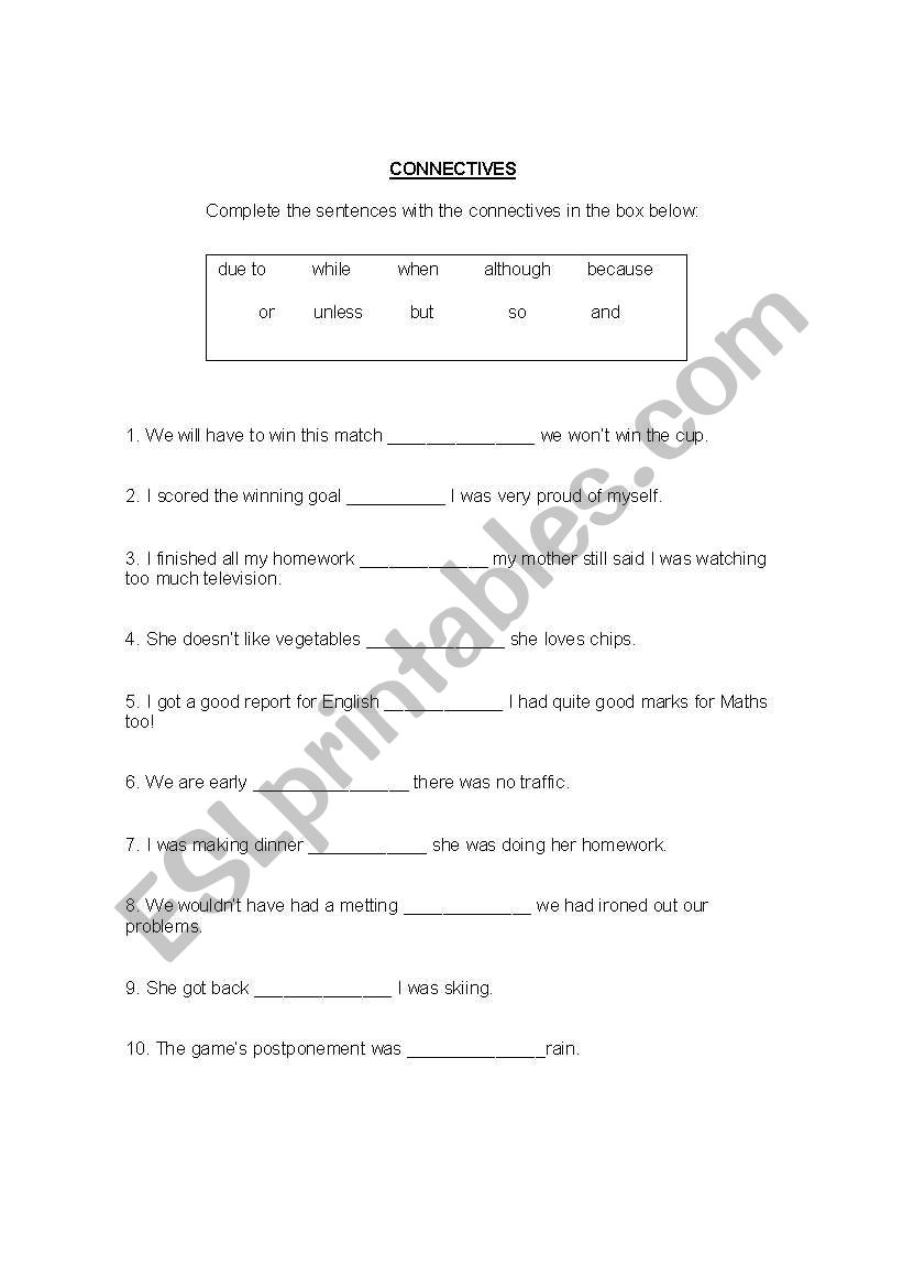 Connectives worksheet