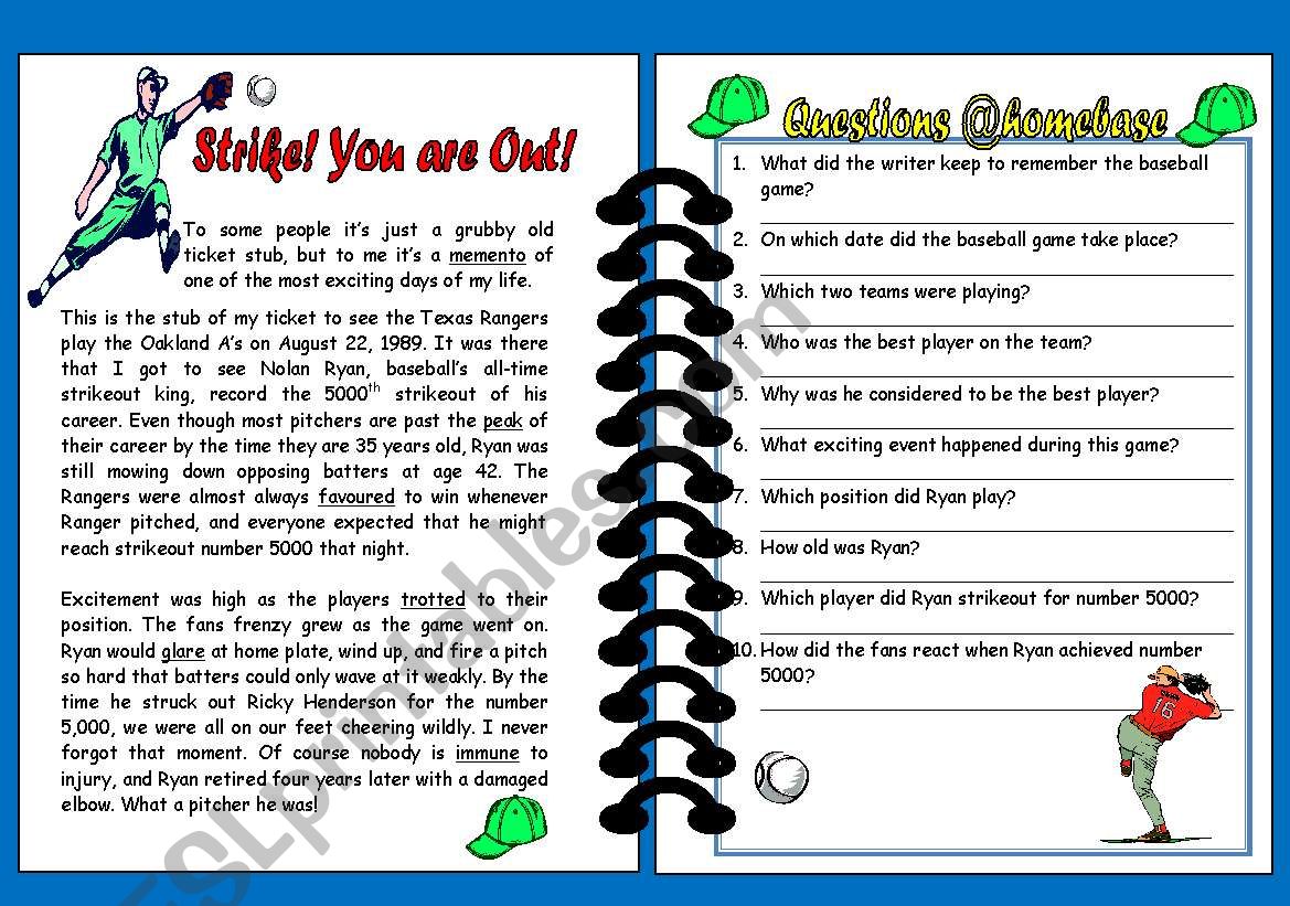 Strike! You are Out!! - Reading Comprehension - Editable