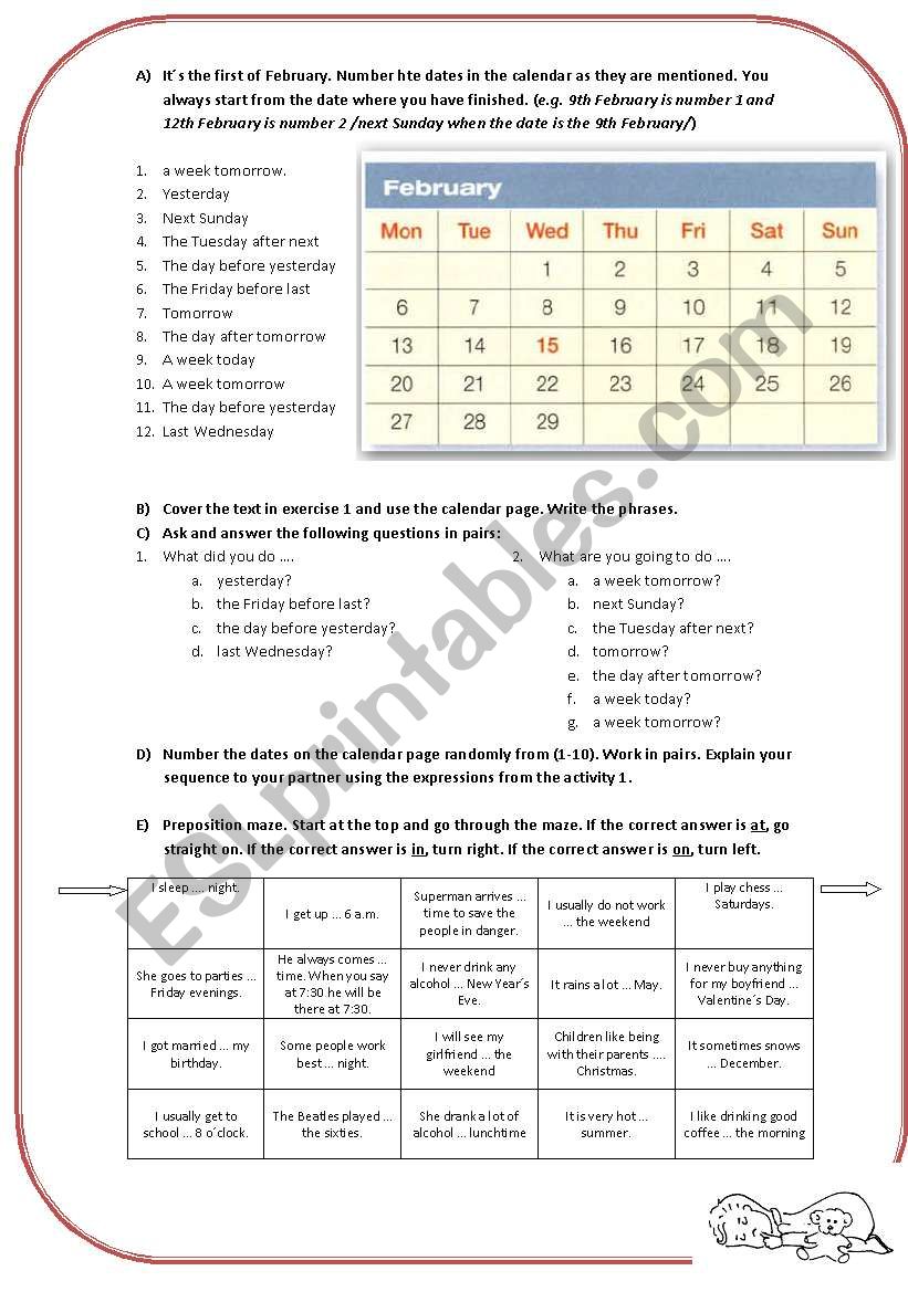 Time expressions worksheet