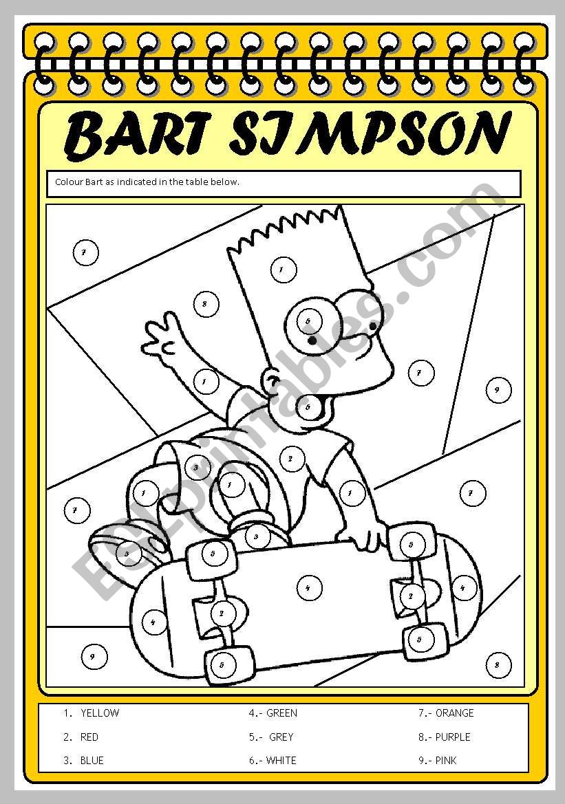 COLOUR BART SIMPSON worksheet