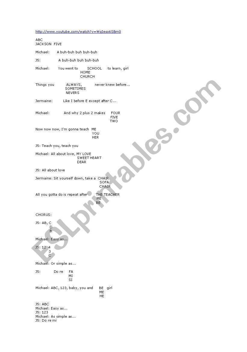 ABC Song - bt The Jackson 5  worksheet
