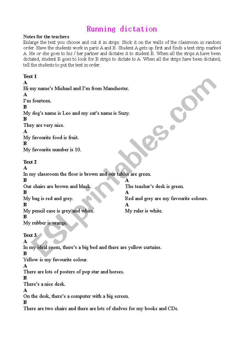 Running dictation 1 worksheet