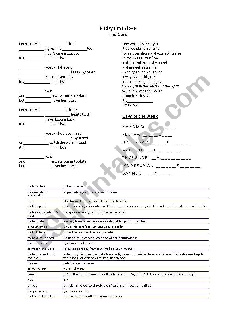 Days of the week - Friday Im in love