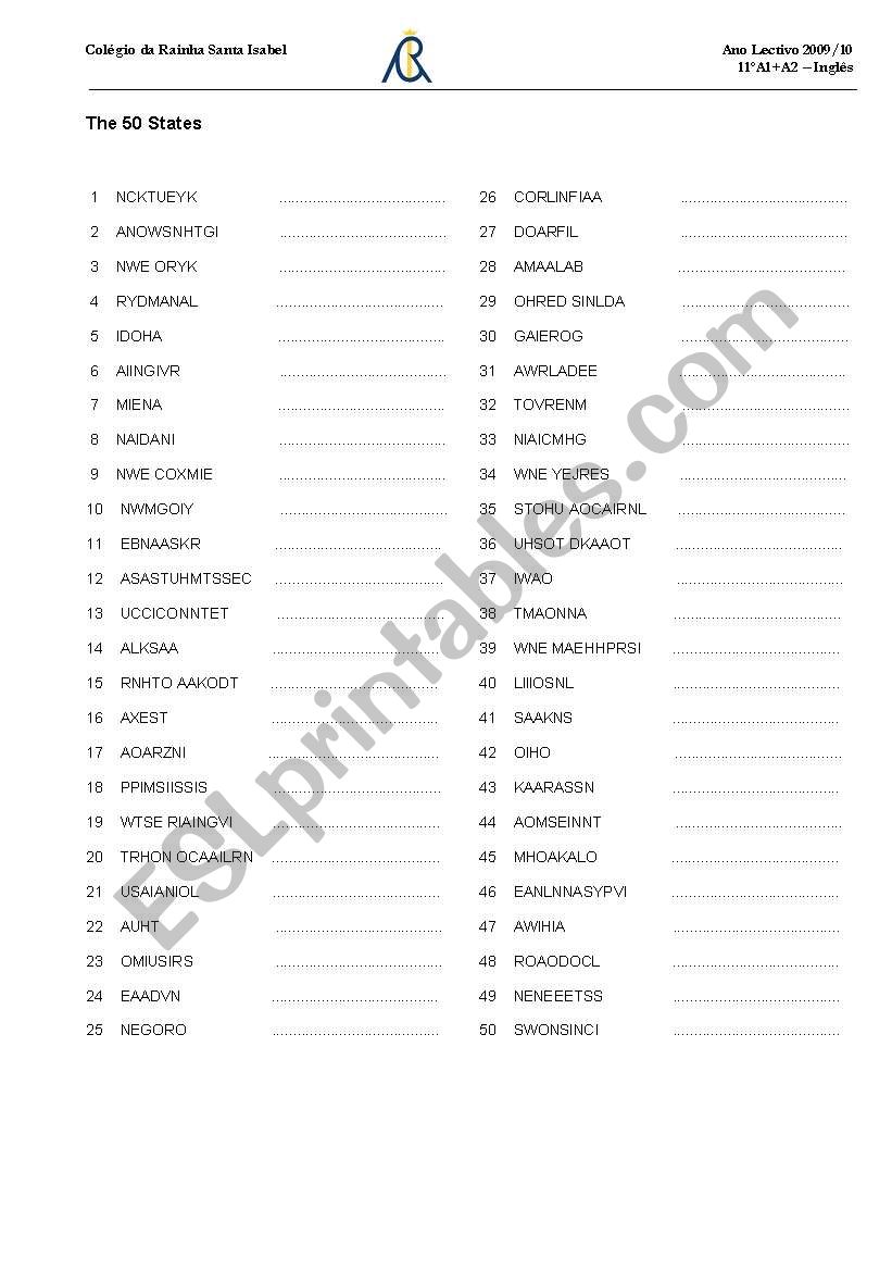 5o states worksheet