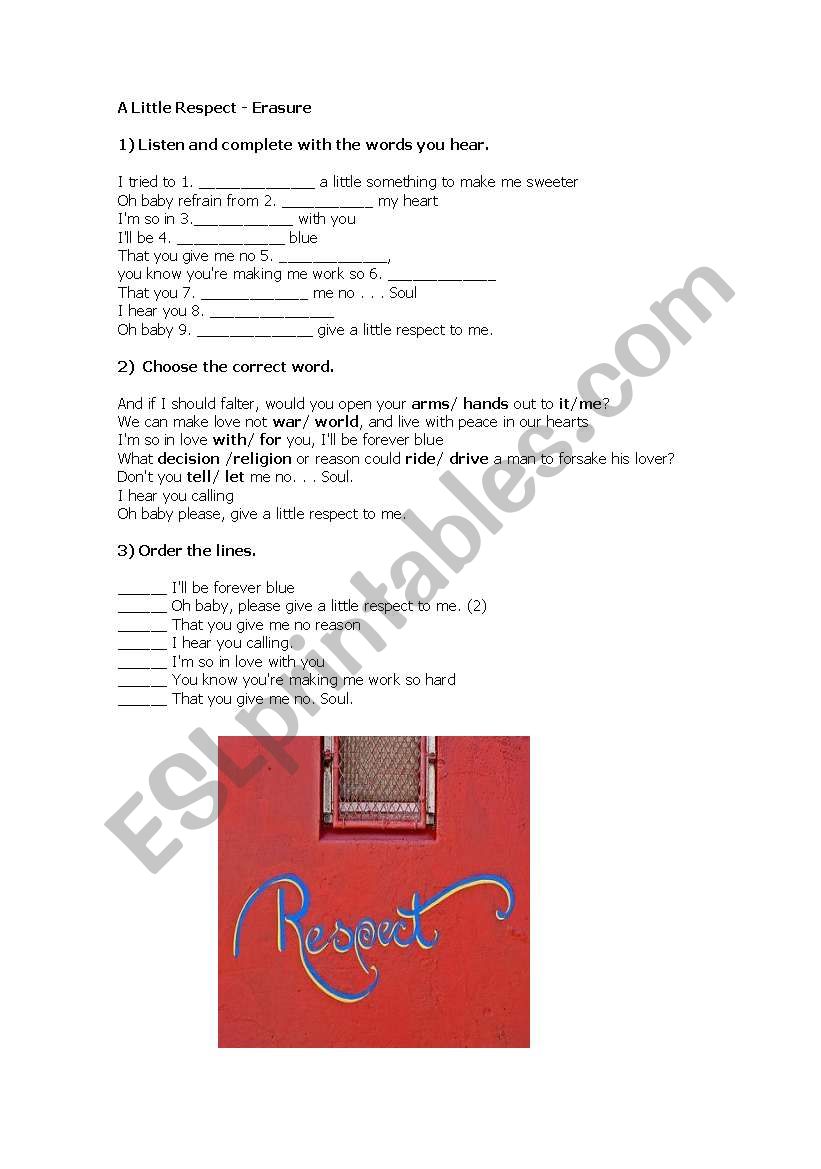 A little respect by Erasure worksheet