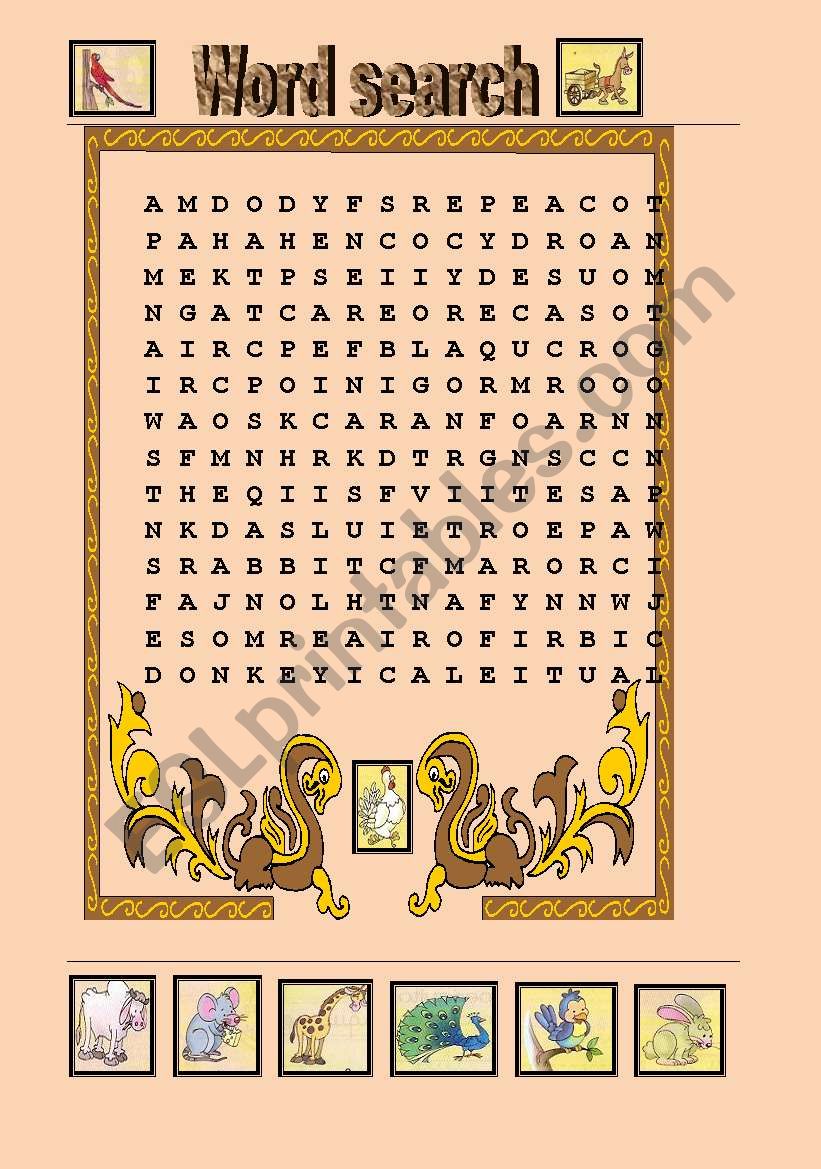 Word Search - Animals (with answer)