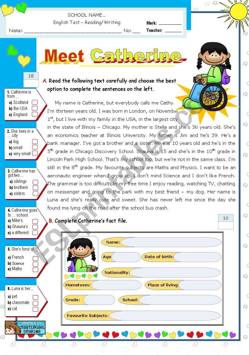 Meet Catherine  -  Reading + Writing Test