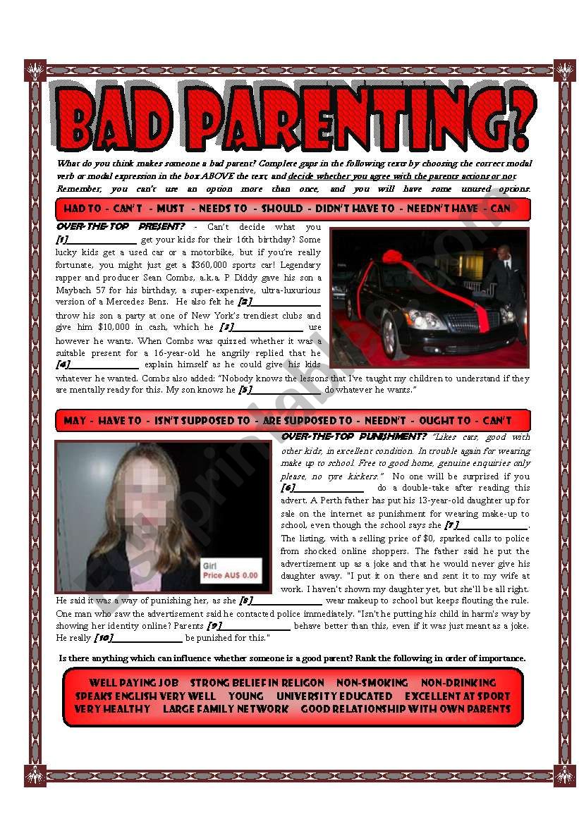 Bad Parenting? - Modals of Obligation/Necessity/Permission - Kids and Parenting