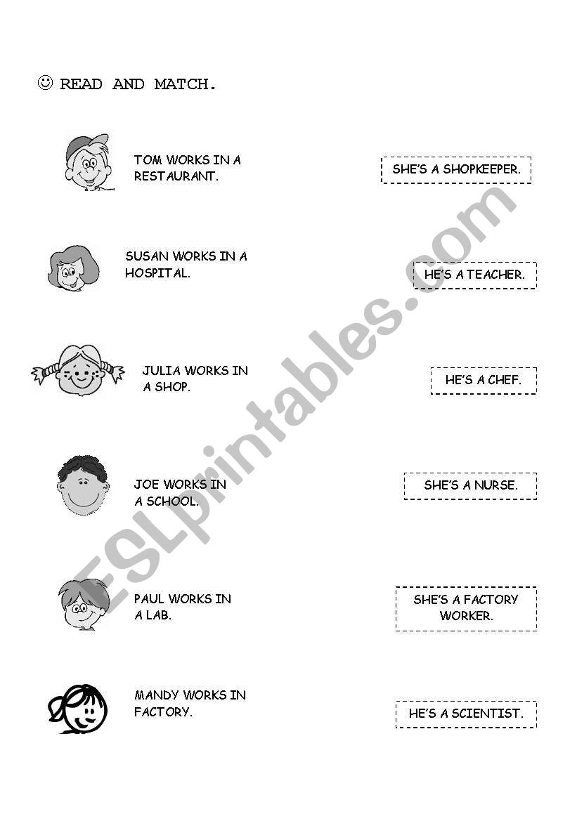 Match the jobs worksheet