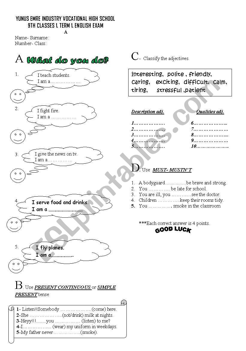 Exam for i ntermediate level worksheet