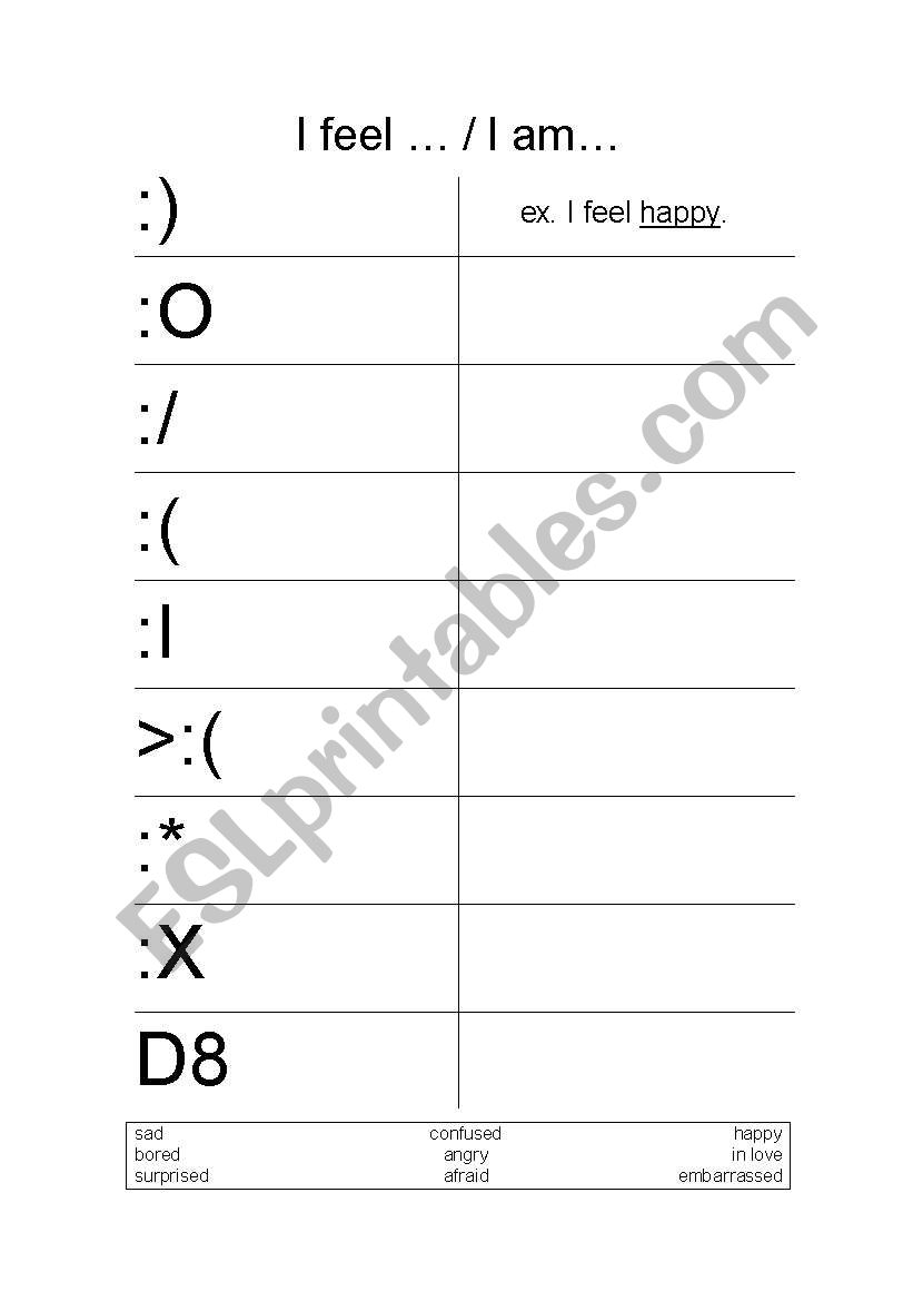 matching feelings to emoticons worksheet