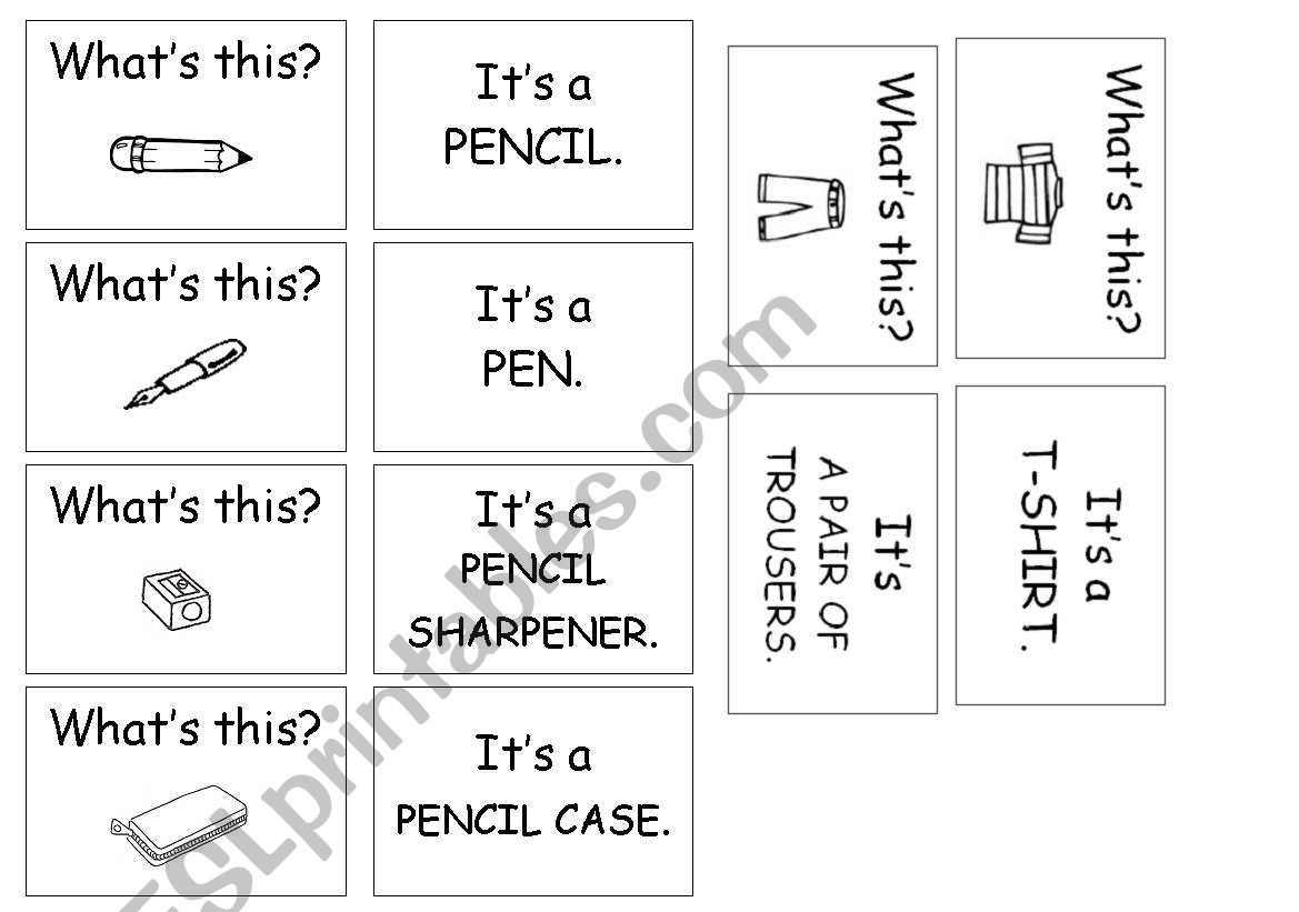 Memory game cards - school things and clothes