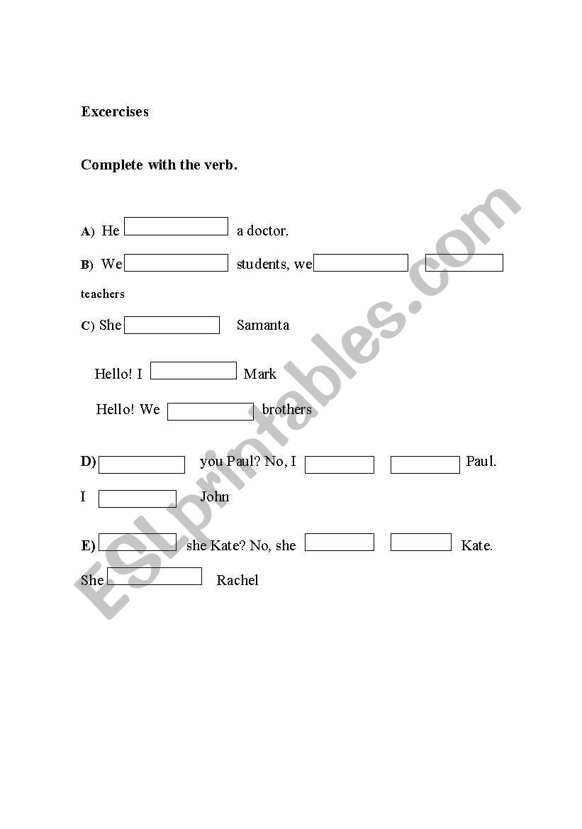 VERB TO BE worksheet