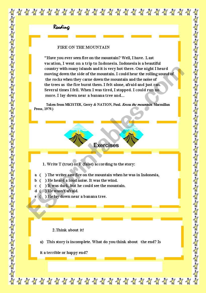  reading:Fire on  mountain worksheet