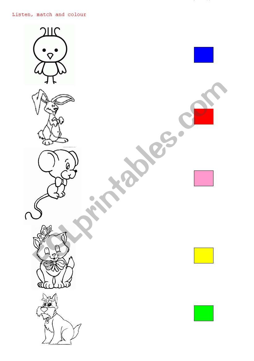 Listen, match and colour worksheet