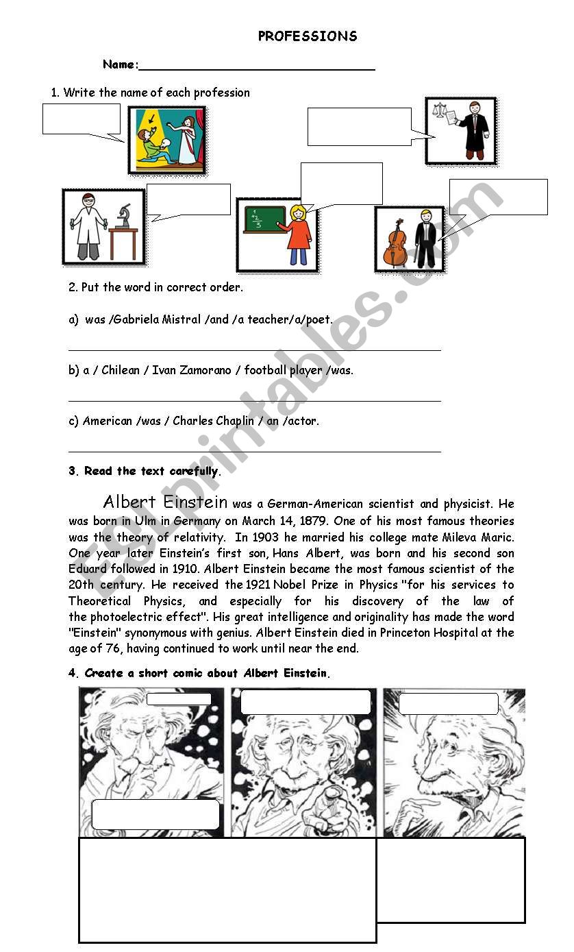 Professions and subjects worksheet