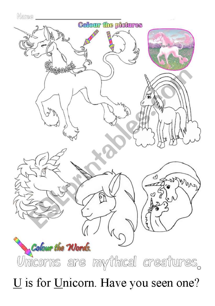 U is for Unicorn worksheet