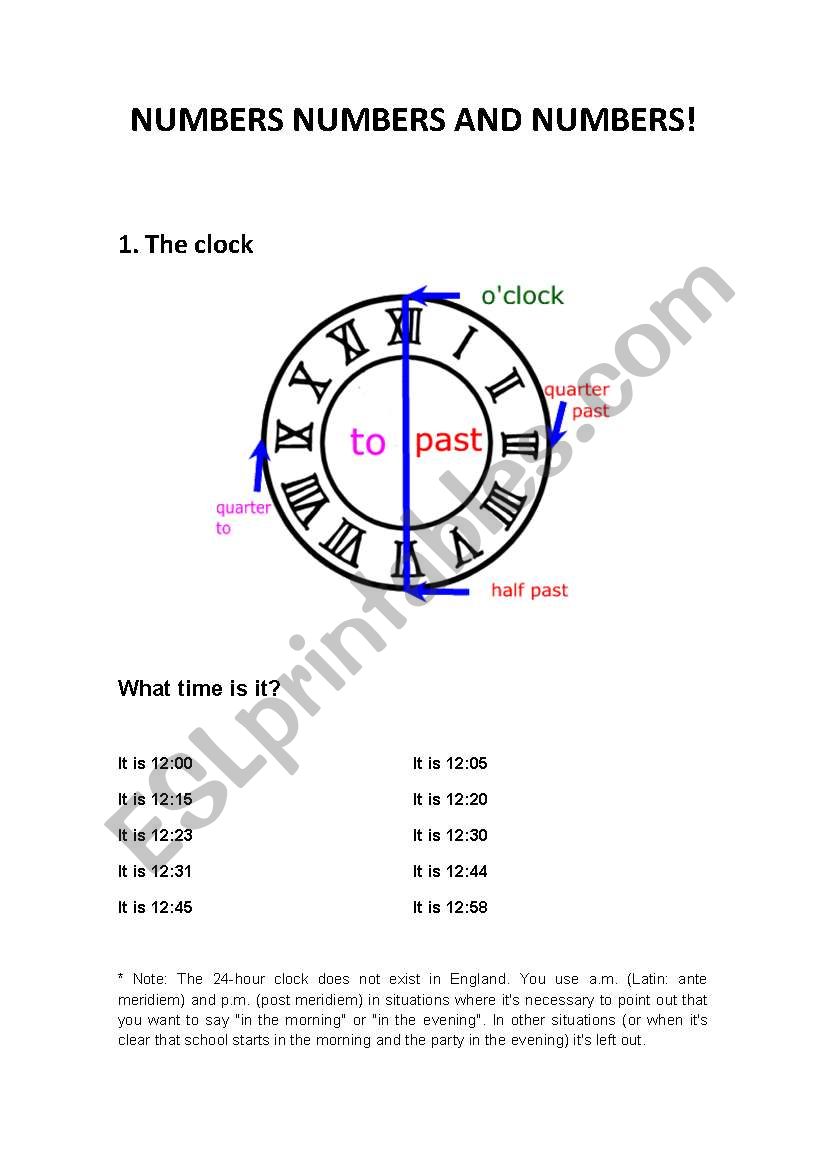 The clock and the numbers worksheet