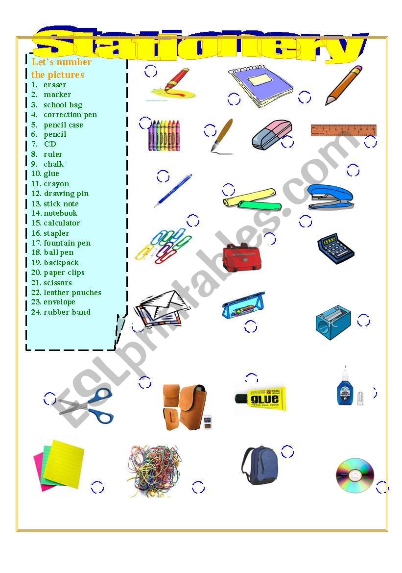 stationery worksheet