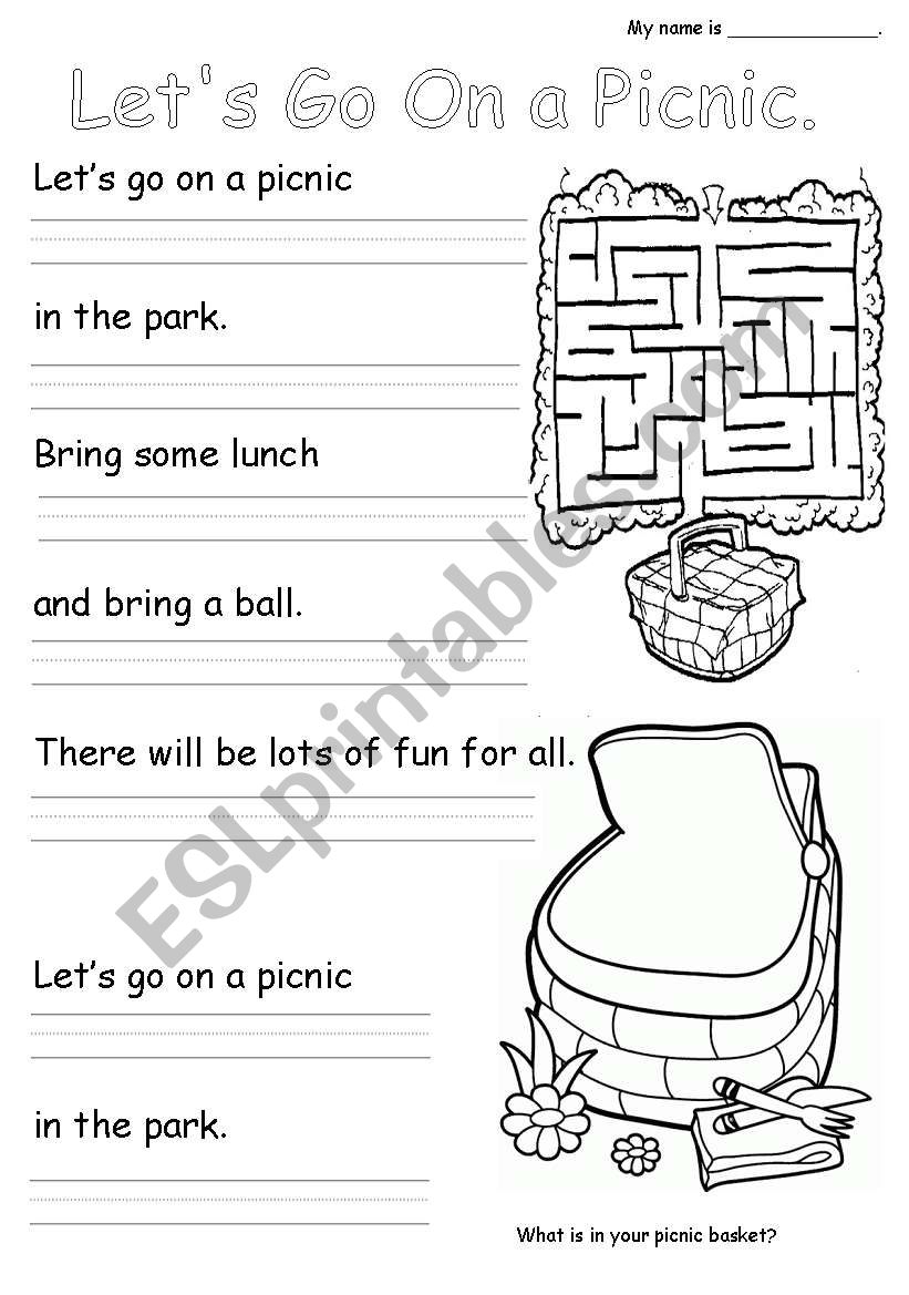 Picnic poem activity sheet worksheet