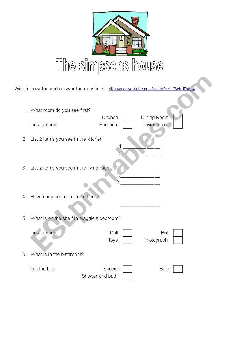 The Simpsons house worksheet