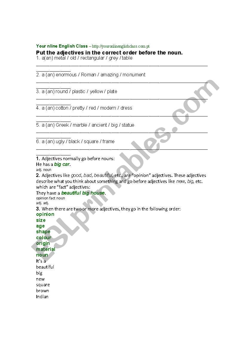 adjectives worksheet