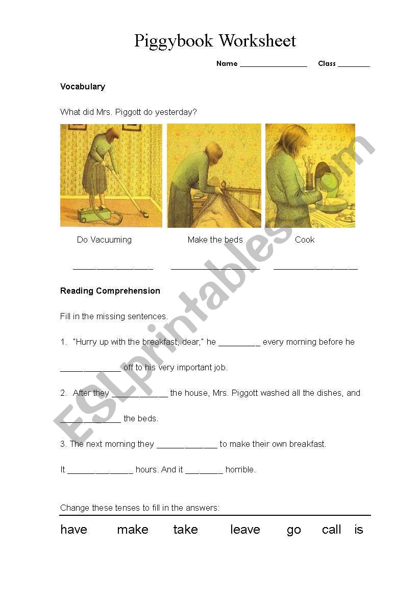 Piggybook Worksheet worksheet