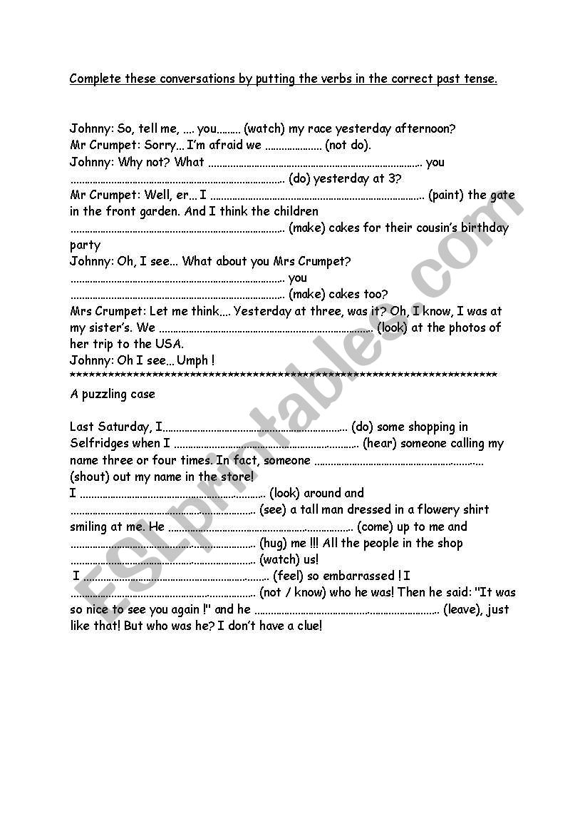 past tense exercise worksheet