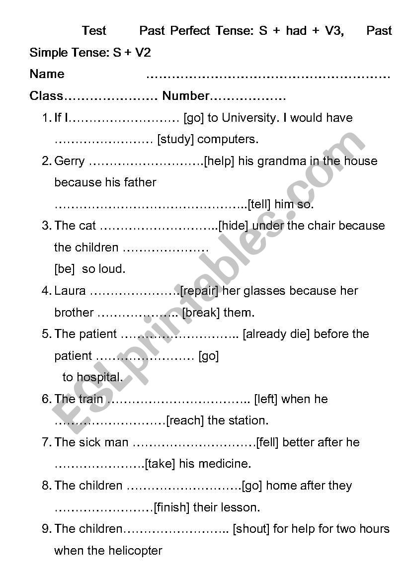 Past Perfect worksheet