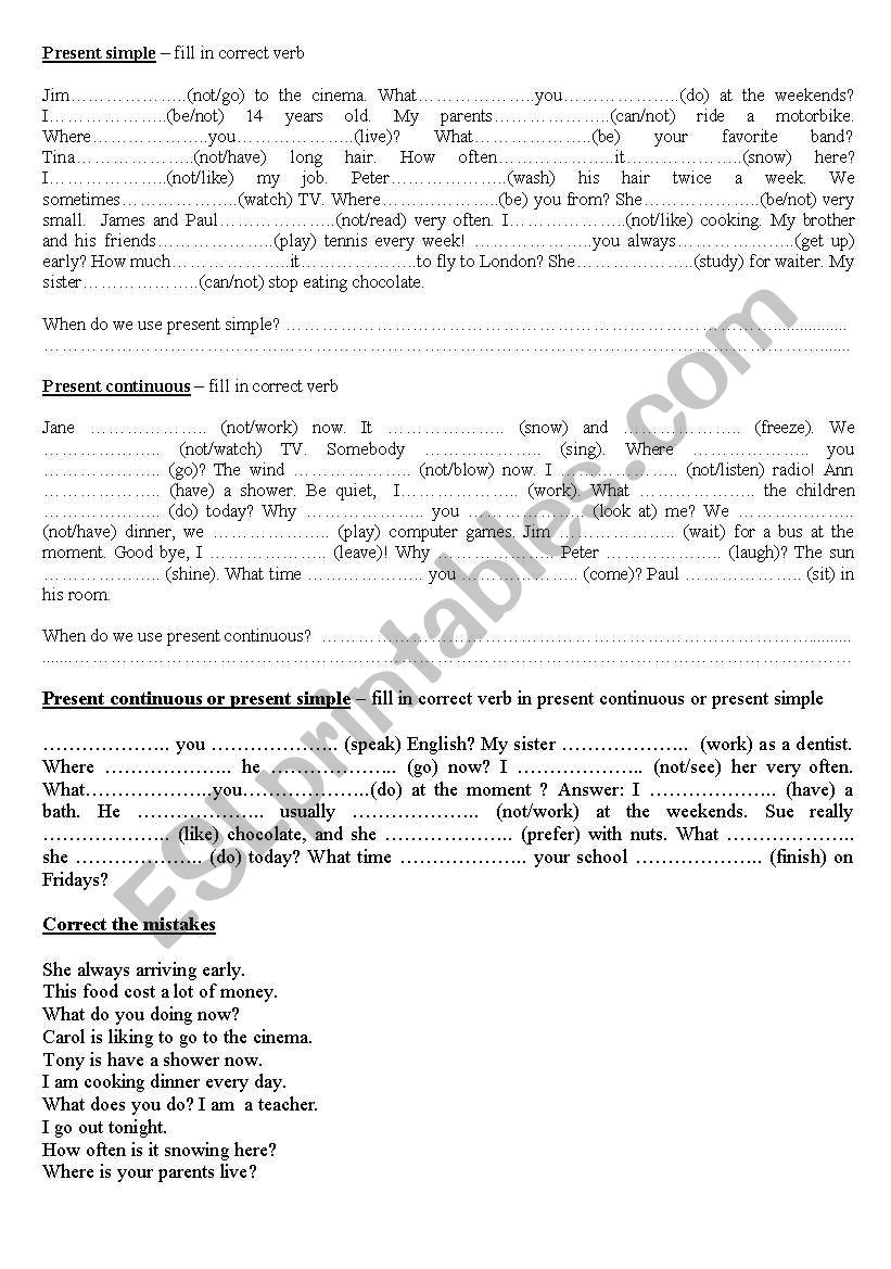 present tense use worksheet