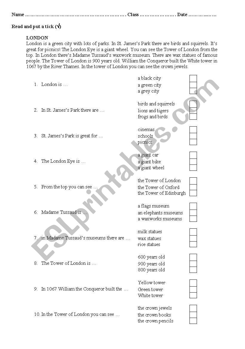 London worksheet