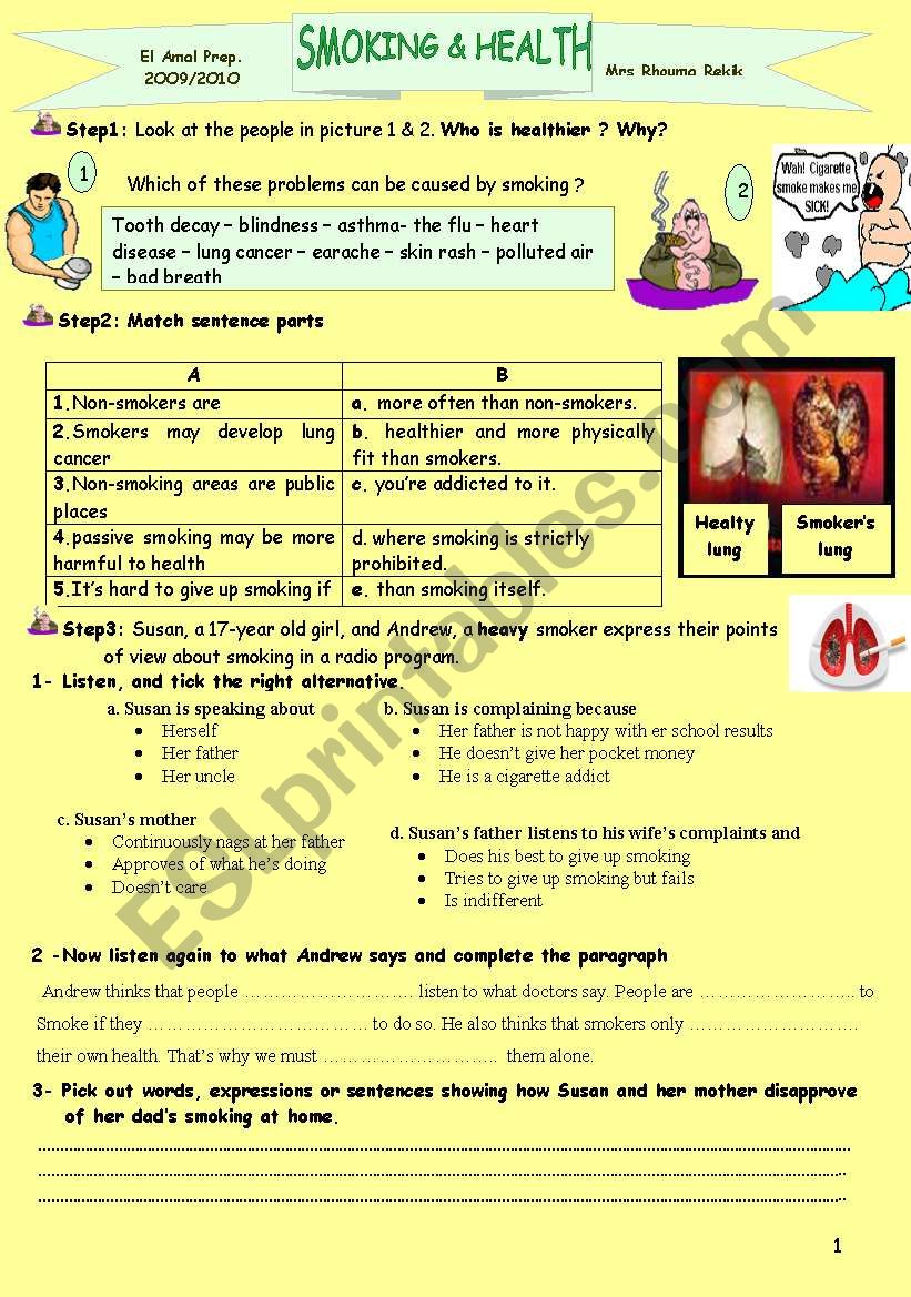 smoking and health worksheet