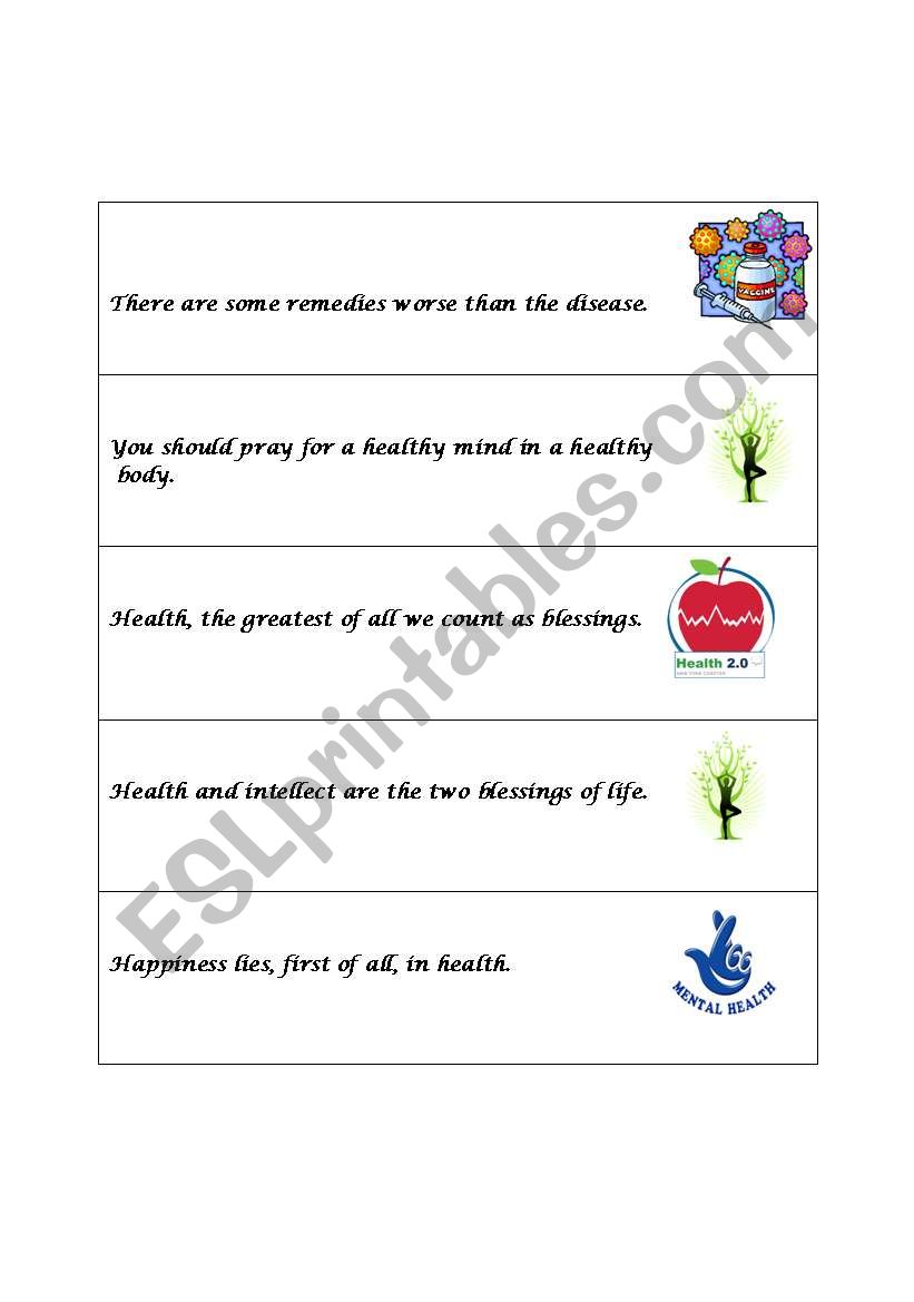 Health proverbs worksheet