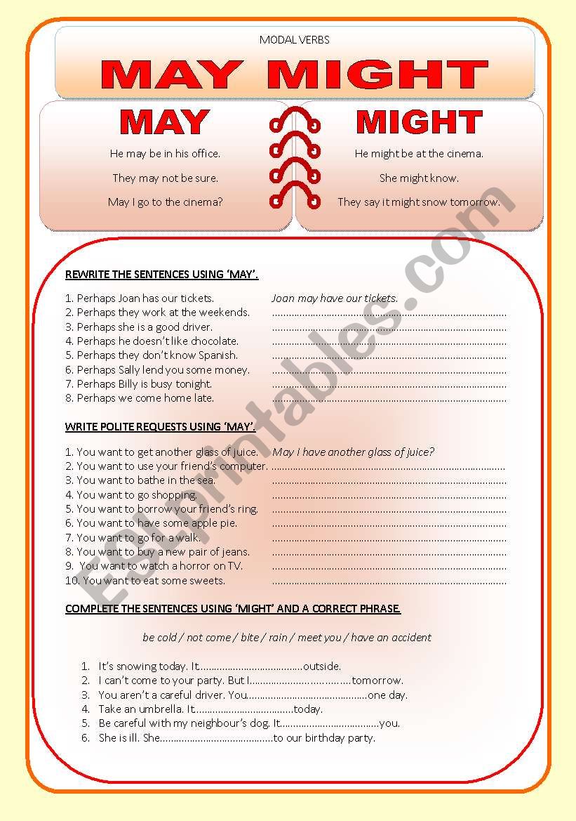 Modal verbs - MAY / MIGHT worksheet