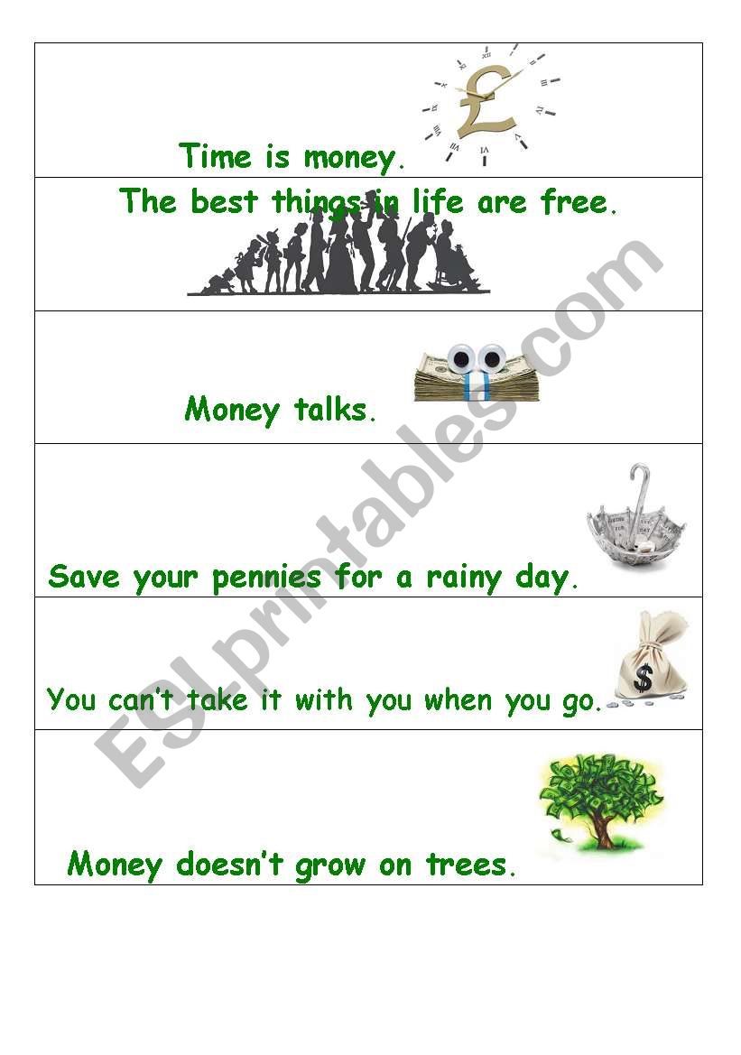 Money proverbs worksheet