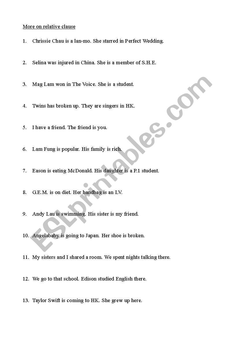 Introduction to relative clause exercise