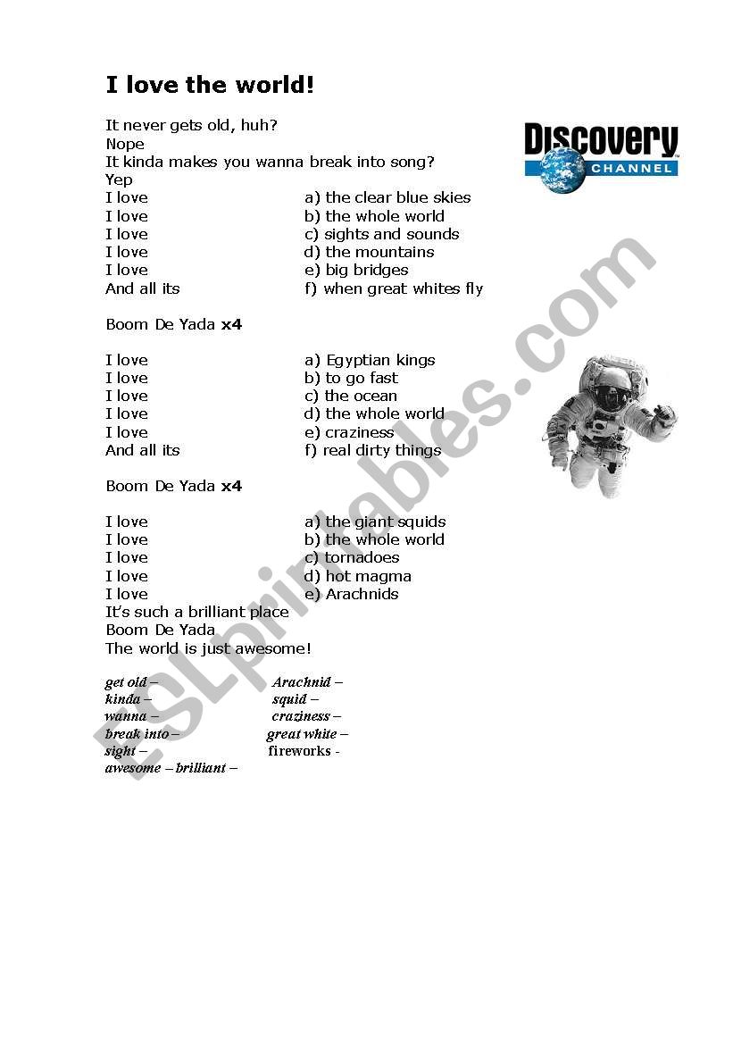 I LOVE THE WORLD worksheet