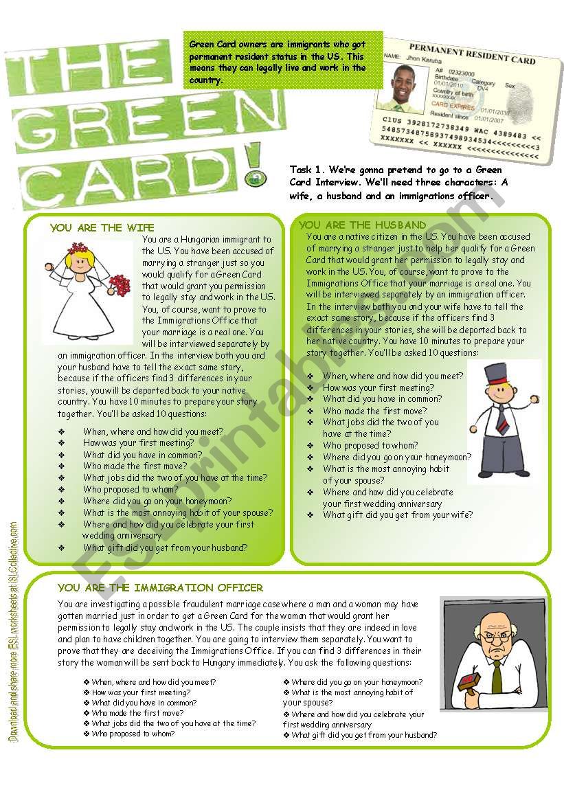 The Green Card Alibi Game worksheet