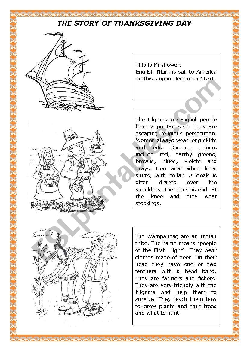 THE STORY OF THANKSGIVING DAY worksheet