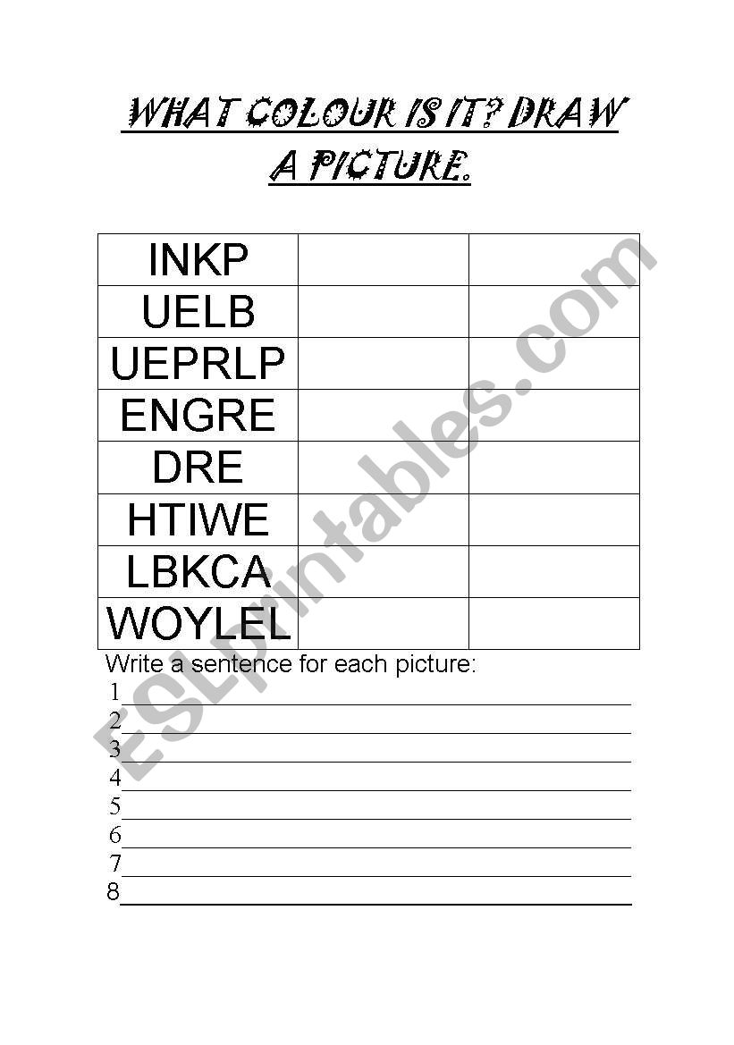 Scrambled Colours worksheet