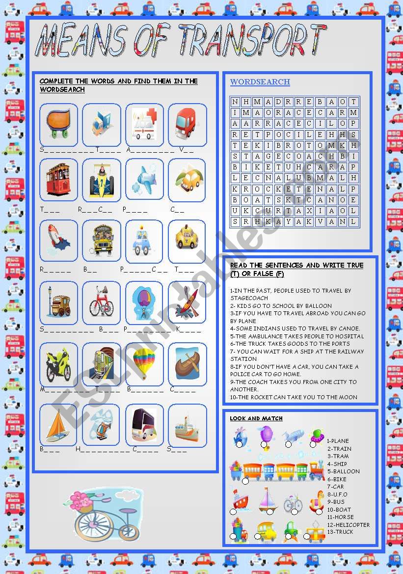 MEANS OF TRANSPORT worksheet