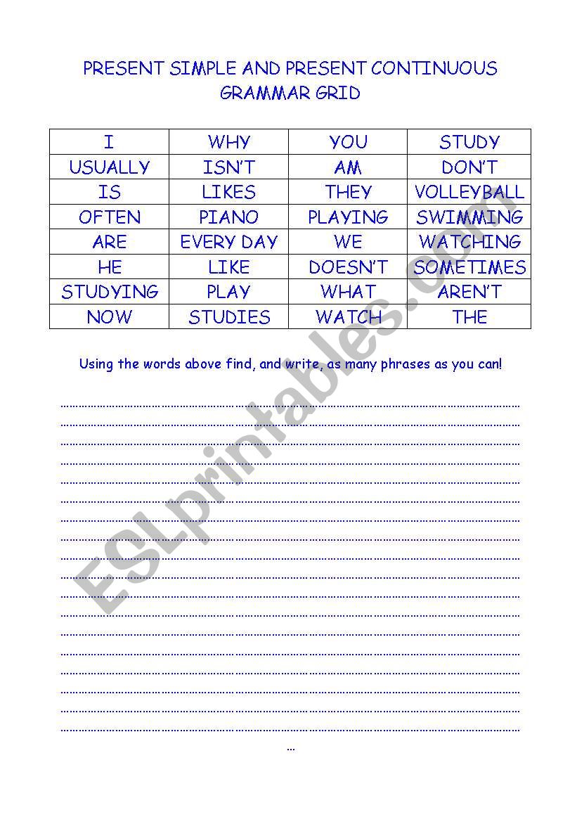 Grammar Grid worksheet