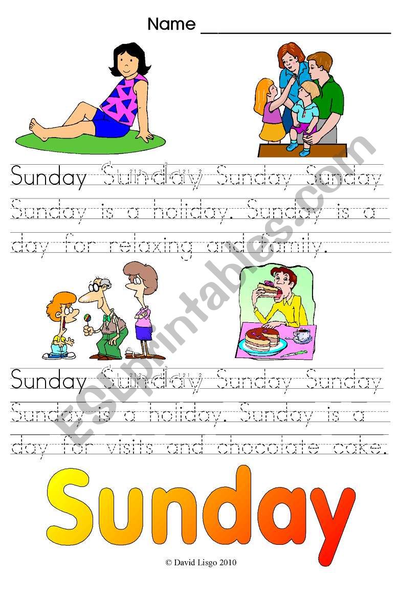 Days of the Week: Sunday and Monday (4 worksheets, color and B & W)