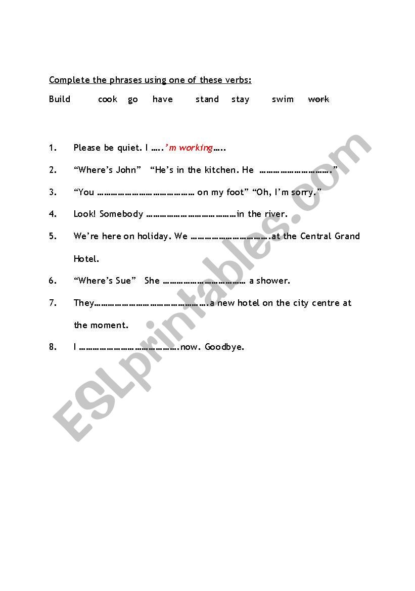 Present continuous gap fill exercise
