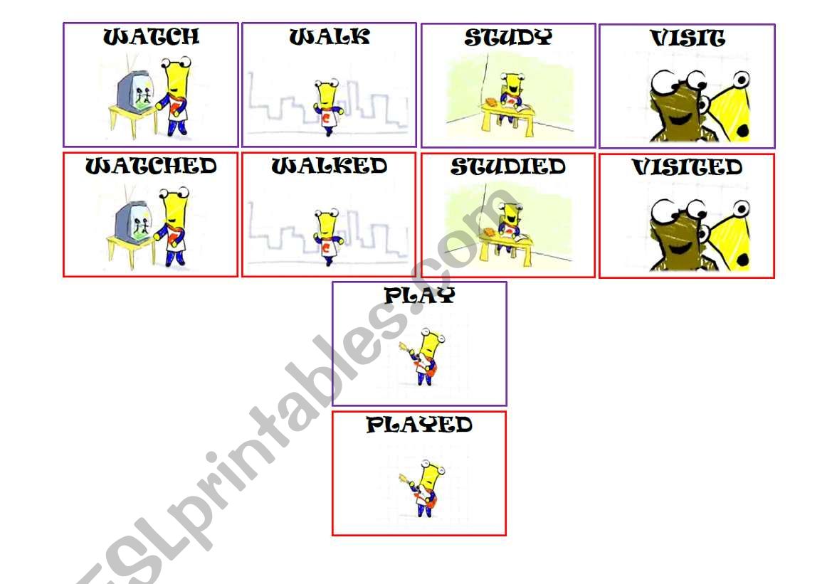 Regular verbs past simple flash cards memory game
