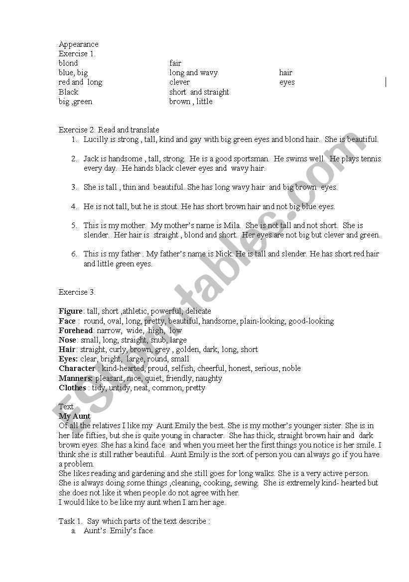 Appearance worksheet