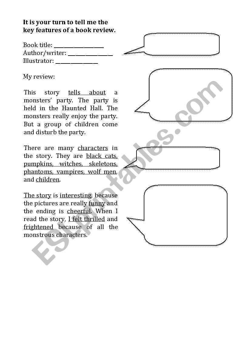 English worksheets: book review template For Story Skeleton Book Report Template